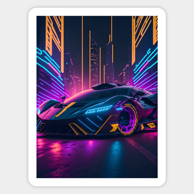 Dark Neon Sports Car in Japanese Neon City Sticker by star trek fanart and more